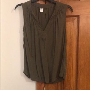 Olive green top with Low front with tie strings